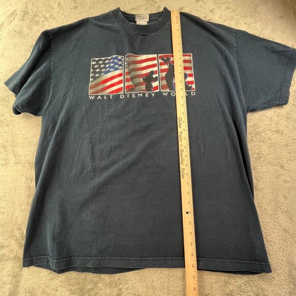 Vintage Walt Disney World Men 2XL Blue Shirt Patriotic Mickey 9/11 Flag July 4th - Picture 6 of 9